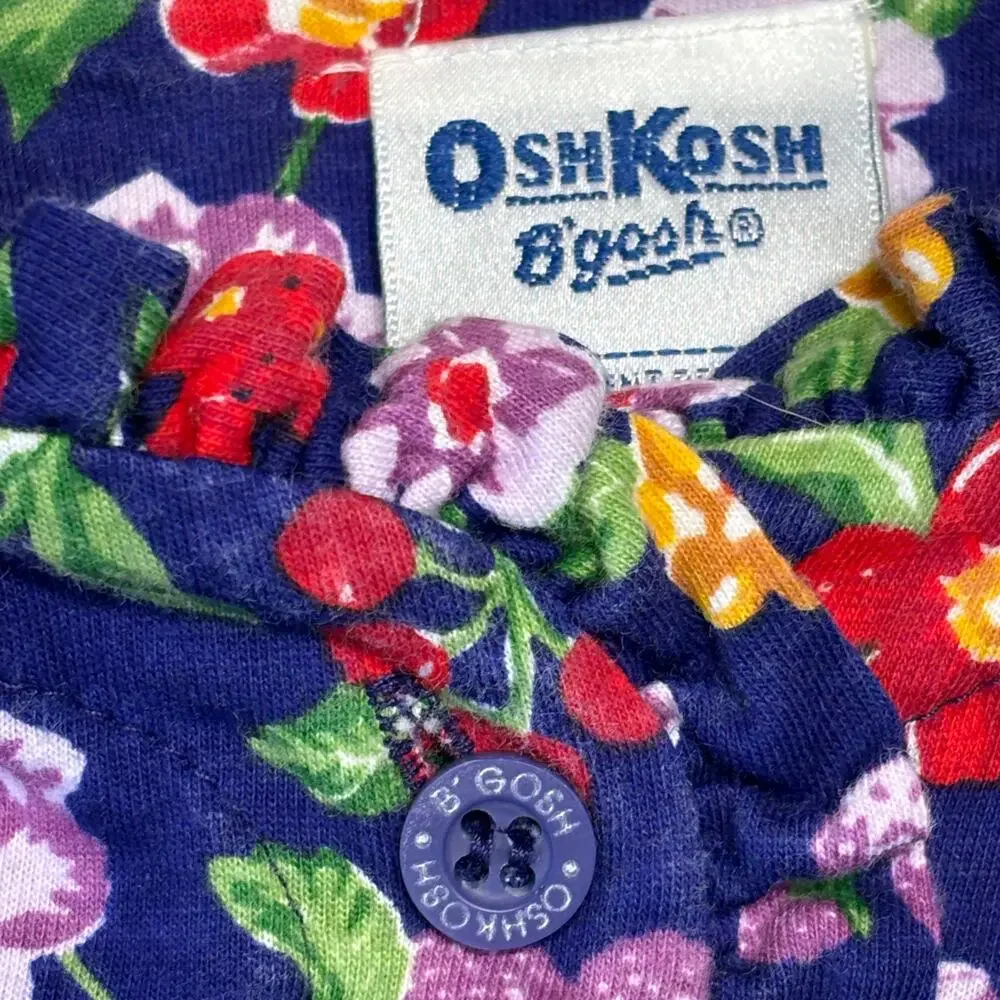 Vintage OshKosh B'Gosh Dress Girls 6 Blue Floral Classic Summer Made in USA